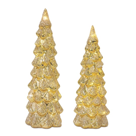 Gold Glittered LED Glass Tree D&#xE9;cor Set